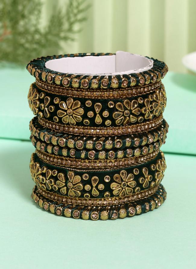   Wedding Wear  Green Color Velvet Work Bangle Set:-2.4,2.6,2.8